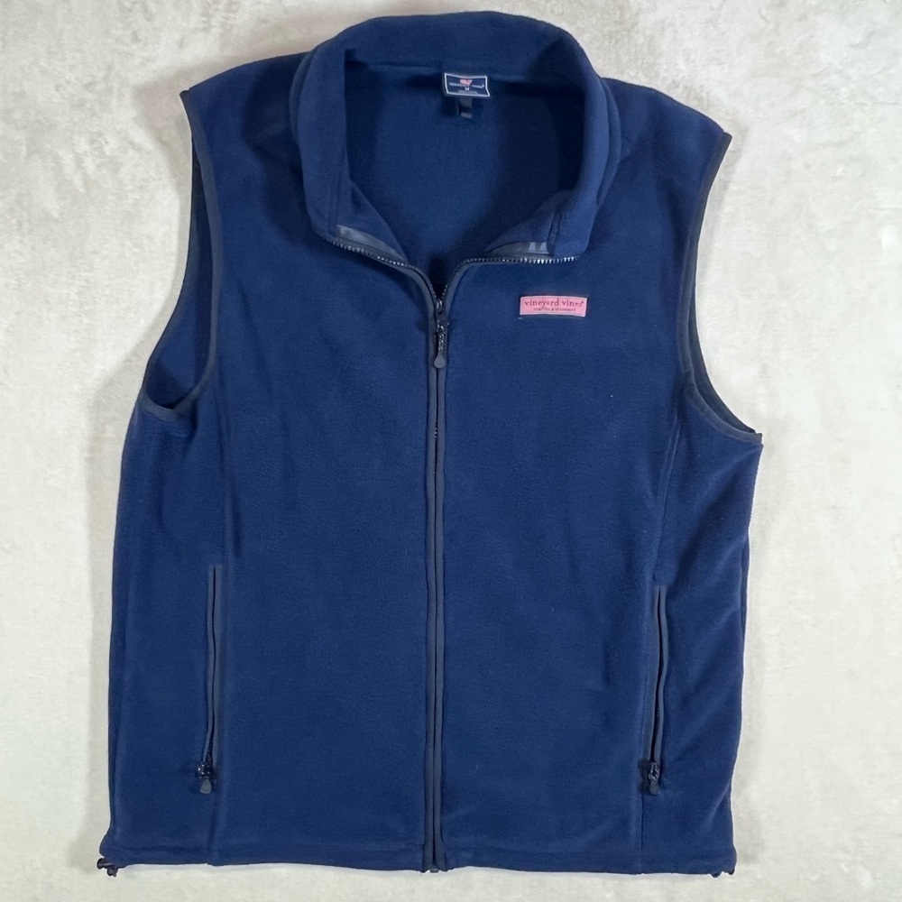 Vineyard Vines Men’s Medium Blue Fleece Vest Front and Back Whale Logo